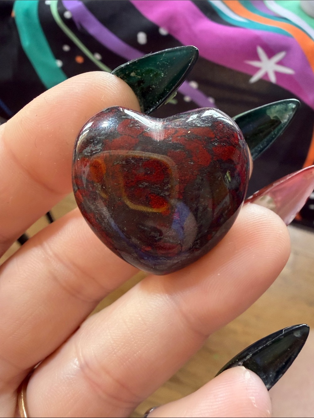 Handcrafted Red and Black Heart Gemstone Pendant - African blood stone